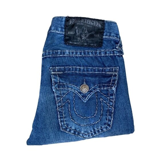 VINTAGE True Religion Jeans Size 32 RICKY BIG T Gray Stitch - Picture 5 of 9